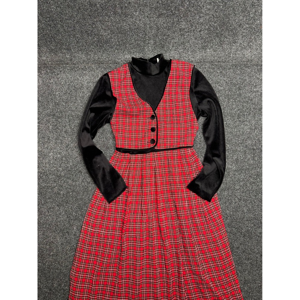 Vintage Plaid Maxi dress tartan velvet holiday christmas retro cottage whimsy